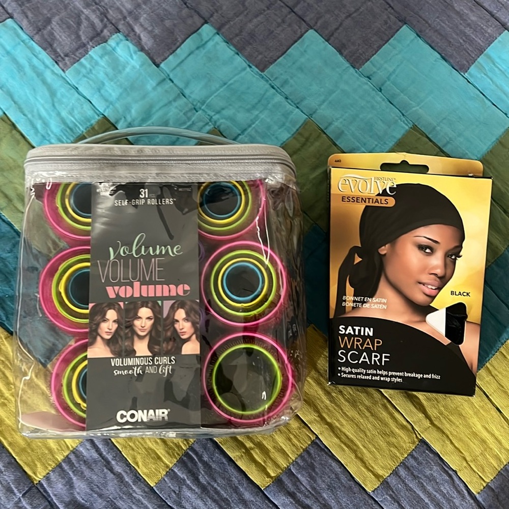 Conair 31 self grip rollers & Evolve Satin Wrap Scarf